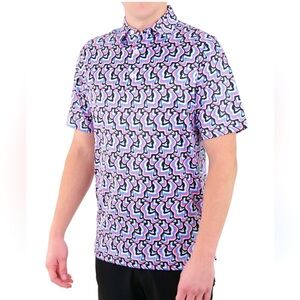 NWT USA PALM Golf Polo In Multi-Color Geo Print Short Sleeve Large